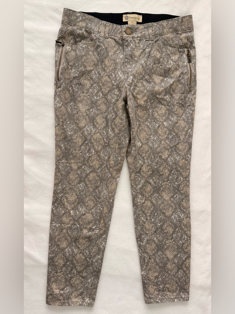 Democracy Brown-Gray Snake Print Slim Chinos